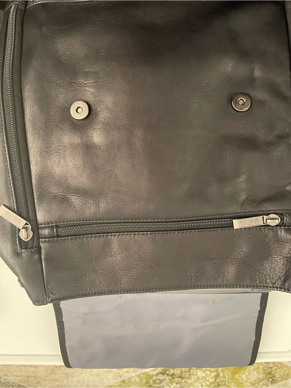 Kenneth Cole Reaction Black Leather Backpack with Buckle Pocket